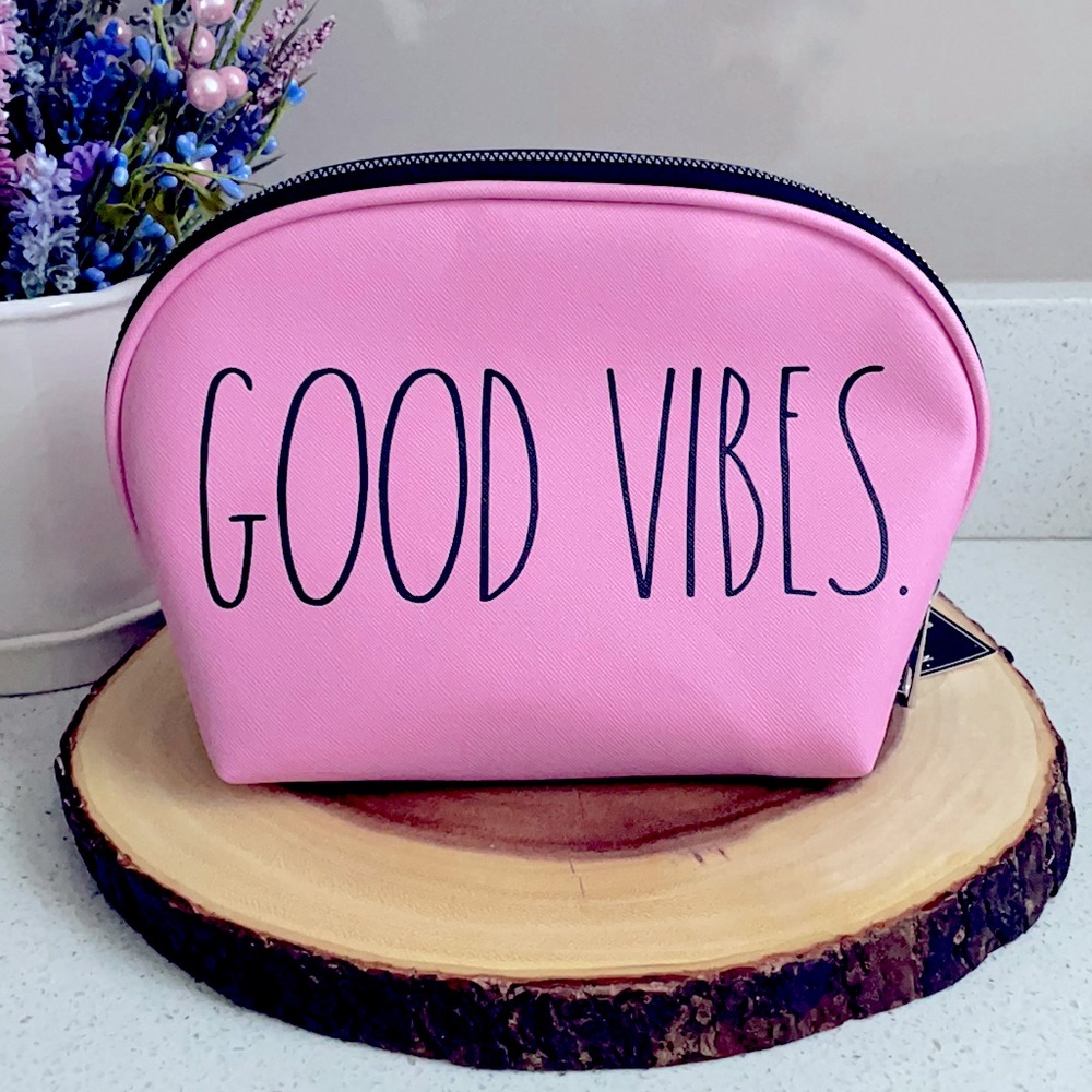 ❗️RAE DUNN GOOD VIBES PINK MAKEUP COSMETIC POUCH BAG